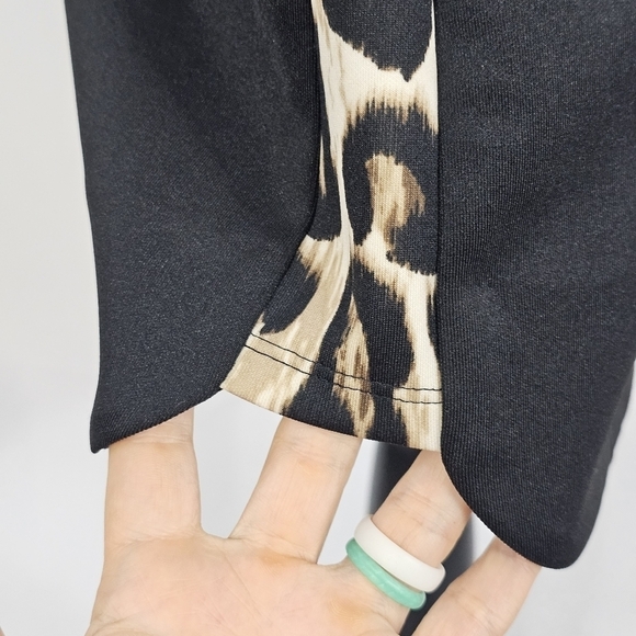 Vince Camuto Scuba Mini Dress Black with Leopard Panels 3/4 Sleeves- bb1 - Picture 6 of 8